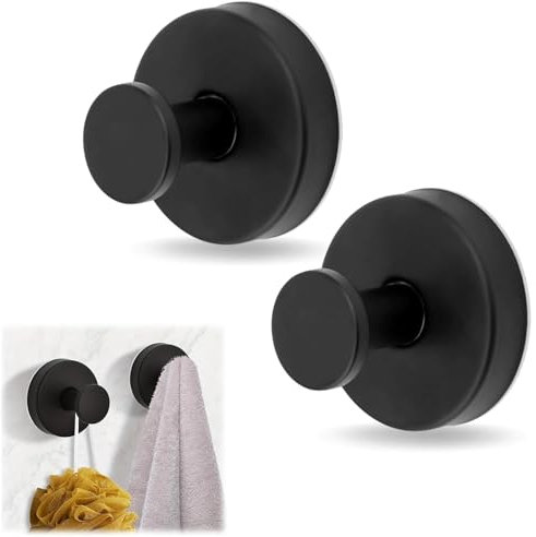 Z-oneMart 2PCS Suction Cup Hooks, Bathroom Suction Hooks Shower Hooks Premium Stainless Steel Suction Hooks for Bathroom Towel Coat Suction Hooks Suitable for Wall Glass Mirror Smooth Surface(Black)