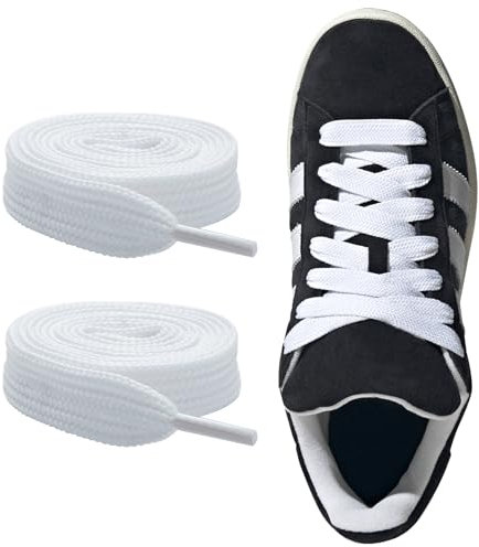 CCSOFTIME 16mm Jumbo Wide Flat White Trainers Laces,Chunky Thick Fat Laces for Adidas Campus Sneakers,Coverse,Airforce,Boots,Skate Casual Shoes-2 Pairs-140cm