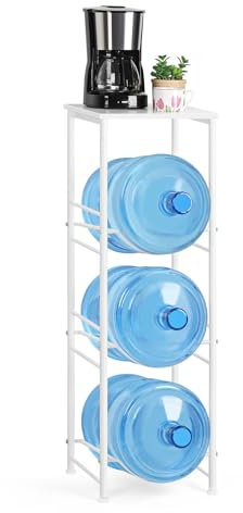 5 Gallon Water Bottle Jug Holder 3-Tier Water Bottle Holder Organizer with Top Shelf, Heavy Duty Water Dispenser Stand Rack for Kitchen Living Room Office, White