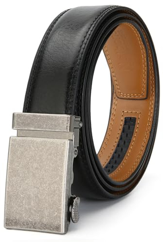 Nelbons Herren Gürtel Ratsche Automatik Gürtel für Männer 35mm 1 3/8 Breit Ledergürtel (A-Schwarz 04, 130cm/Geeignet für 28-44 taille)