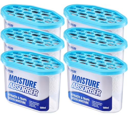 VEVOR Moisture Absorber Boxes, 10.8 oz Humidity Absorber Boxes(6 Packs), Fragrance Free Dehumidifier Attracts Extra Moisture from Your Bathroom, Closet, and Kitchen
