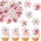 50 Pack Edible Cherry Blossom Cupcake Toppers Cherry Flowers Cake Toppers Rice Paper Wafer Paper Cake Picks for Cherry Blossom Bridal Shower Baby Shower Kids Birthday Cake Decorations Light Pink (B)