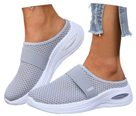 RUITOTP Orthopädische Schuhe Damen Air Cushion Slip On Hausschuhe Sommer Sandalen Mesh Atmungsaktiv Walkingschuhe Diabetiker Orthoback Schuhe Freizeit Leicht Schlupfschuhe Frauen