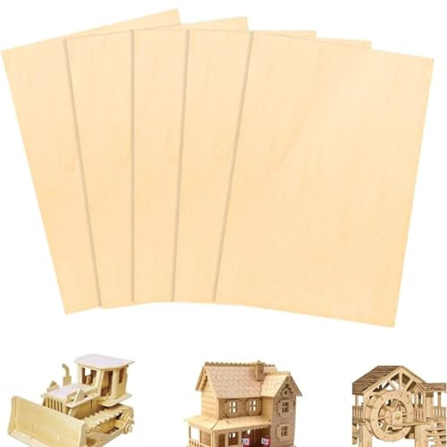 WANYI 5 Pezzi Compensato Pannello Legno 100 x 100 x 5mm Fogli di Compensato Balsa Legno per Pirografia, Progetti, Bricolage Pittura Modellismo