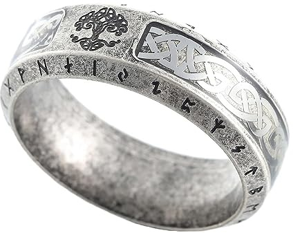 TQWSVUM Männer Frauen Wikinger Vintage Baum Des Lebens Ring – Nordische Runen Keltischer Knoten Yggdrasil Siegelring – Edelstahl Futhark Runen Ehering Mode Paar Schmuck
