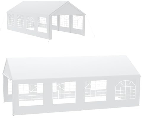 Froadp Carpa estable de 4 x 8 cm con tubo de acero redondo, lona de techo de polietileno y paredes laterales para ventanas, carpa para bodas, fiestas, 4 x 8 m, como pérgola, pabellón de jardín o carpa