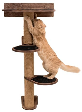 Cat Tower with Scratching Post for Large Cats - Wooden Wall Cat Tree Tower Small Scratching Post for Cats - Wood Cat Furniture Indoor Cats Rustic Cat Decor Cat Lover Gift