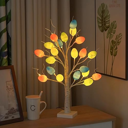 XVICO Easter Egg Tree Lights DIY Colorful Protein Birch LED Lamp Desktop Lighted Up Birch Tree Easter Egg Ornaments Table Home Christmas Spring Happy Easter Party Kids Gifts Party Atmosphere Decor