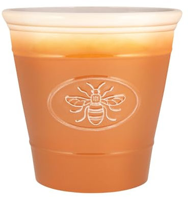 Round Plastic Bee Embossed Plant Pots, Saucers Long Lasting Flower Garden Indoor Outdoor Drainage Holes Planter Cover Weather, Frost Proof Glossy Effect (30cm Honeycomb Planter)