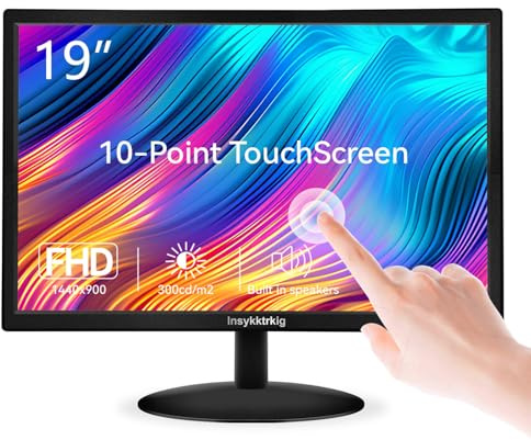 Monitor de pantalla táctil FHD 1440x900 de 19 pulgadas, pantalla multitáctil HDMI, VGA tipo B, altavoces duales, 60 Hz, VESA, ángulo de visión amplio de 170°, brillo de 300 cd/m², ajuste