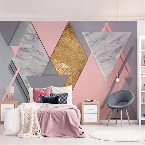 XLMING Tridimensionale Caldo Bello Rosa Oro Geometrico 3D Carta Da Parati Lusso Casa Soggiorno Divano Mobili Floreale Camera Letto TV Sfondo Muro-300cm×210cm