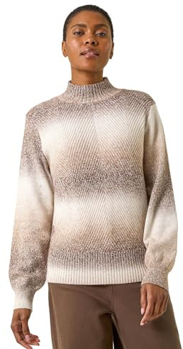Roman Originals Ombre Stripe Knit Jumper for Women UK - Ladies Everyday Holiday Spring Summer High Neckline Comfy Soft Evening Vacation Work Party