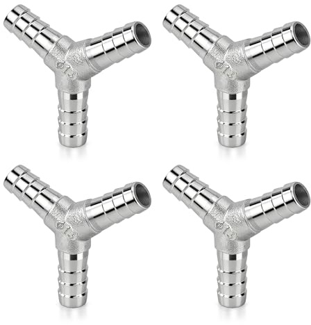Y-Schlauchverbinder Φ13mm 3-Wege Edelstahl 304 Y-Stück Schlauchtülle, Y-förmige Fittings für Luft, Gas, Wasser, Kraftstoff (4 Stück)