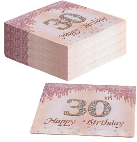 60 Stück Servietten 30, 2-Lagig Happy Birthday Servietten Geburtstag Roségold, 30 Geburtstag Deko für Frau, Happy Birthday Servietten Decorations Frau Geburtstag