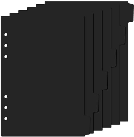 simarro 6 Stück Ordner Trennblätter A5, Kunststoff Ordner Register 6 Loch Ordner-Trennblätter A5 Index Teiler Seitentrenner für Ordners Loseblatt Notizbuch Ringbucheinlagen (21x15cm) (Schwarz)