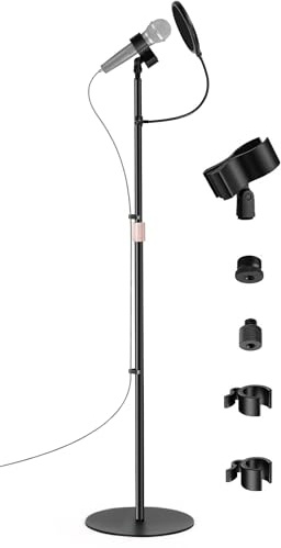 Microphone Floor Stand,Detachable Height 32 to 63 Mic Stand for Blue Yeti HyperX QuadCast SM58 Samson Q2U Fifine K669B Pyle Microphones,for Stage, Studios, Kids, Singing,Performance