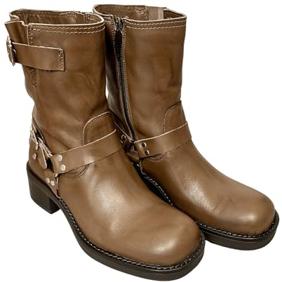 Camarri dal 1916 Stivale biker con fibbie e punta squadrata taupe, 36
