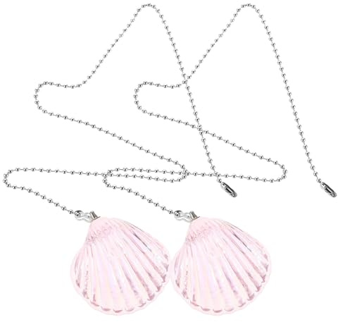BUGUUYO Cadenas Decorativas para Ventilador de Techo de Cristal con Colgantes Forma de Concha Rosa Tiradores de Repuesto de 56 CM Extensores para Lámpara y Ventilador Juego de 2 Piezas