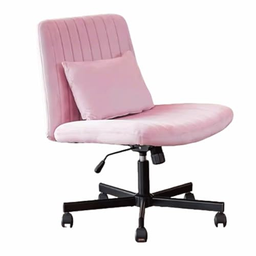 Chaise de Bureau équipée de roulettes, Chaise de Bureau sans accoudoirs, Chaise de Bureau rembourrée en Lin avec roulettes, adaptée aux Bureaux à Domicile et à la méditation(Pink)