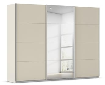 Rauch Möbel KULMBACH, Schwebetürenschrank, Farbe Beige, Breite 271 cm | Kleiderschrank mit Schwebetüren, Schiebetüren, 3-türig, mit Spiegel, Zubehör Classic, Schlafzimmer, Jugendzimmer, Garderobe