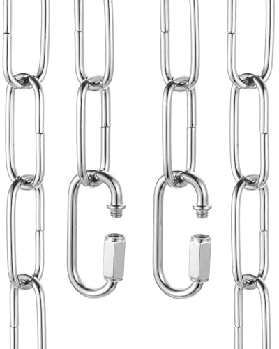 sourcing map 6ft Lighting Hanging Chain, 3mm/0.12 Looping Metal Pendant Chandelier Chain Extension with 2 Quick Link Lock for Hanging Plant Pendant Chandelier Light Fixture, Light Silver