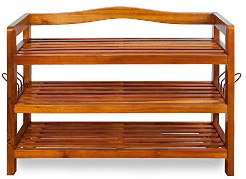 Casaria® Schuhregal mit 3 Ebenen 85x26x62cm FSC®-Zertifiziert Akazien Holz Massiv Bad Diele Flur Bad Schuhschrank Schuhaufbewahrung Schuhständer Braun