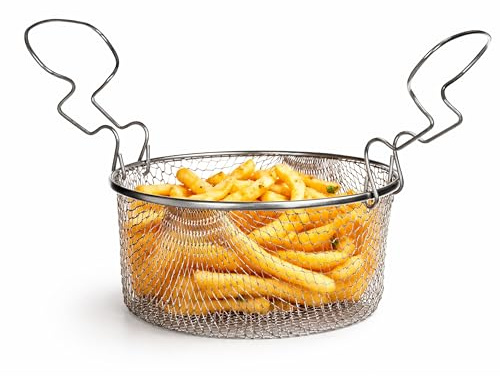 Premier Housewares Telo Small Frying Basket, 20 cm Steel Wire Deep Fry Basket with Curved Handles