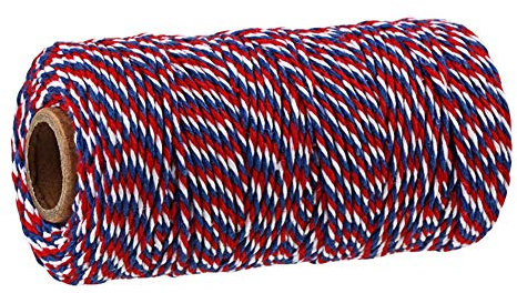 Zeagro Corde de Ficelle en Ruban de Coton pour la Cuisson au Four, bouchers, Artisanat de Bricolage, Emballage de Cadeaux de Noël de 100 m (Rouge-Bleu et Blanc)