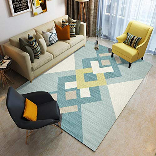 Outdoor-QJ Teppich Modern Groß Wohnzimmer Rug Carpet Blau gelb Kinderteppich Indoor Traditioneller 160x230CM