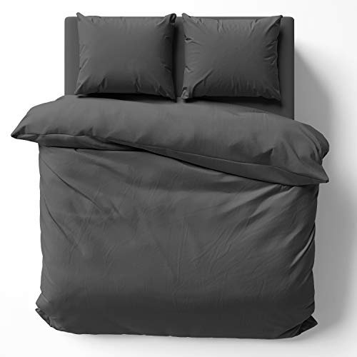 Alreya Mako Satin Bettwäsche 240 x 220 cm mit 2 Kissenbezuge 80 x 80 cm - 100% Baumwolle mit YKK Reißverschluss, Superweiches Bettbezug, Oeko-TEX® Standard Zertifiziert, Anthrazit
