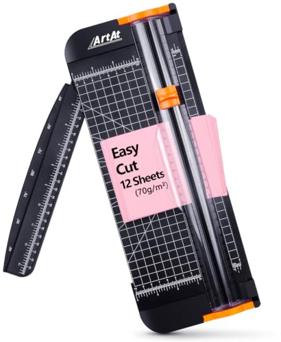 ArtAt A4 Paper Cutter Guillotine:12 Inch Straight Cutting Paper Trimmer Scrapbooking Tool with Automatic Security Blades for Cut Craft Paper Card Coupon Vinyl Label and Photo Side Ruler Guillotine