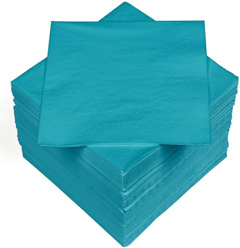 HEKU 30241-19 : Lot de 100 serviettes en papier monochromes triple épaisseur, 33 x 33 cm, turquoise
