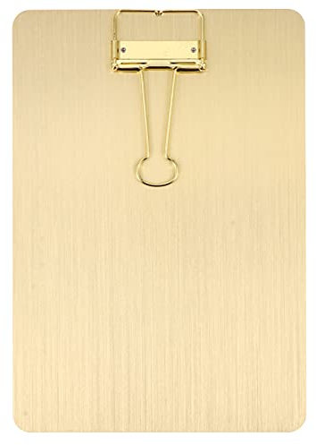 STOBOK Klemmbrett A5 Edelstahl Schreibbrett Pad Halter Clipboard Zwischenablage Menü Schreibblock Büro Organizer mit Metallclip Aufhängeose für Büro Business Schule Labor Restaurant Golden