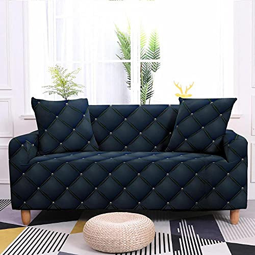 Jerdourb Sofaüberwurf 1/2/3/4 Sitzer, Moderne dunkelblaue Lederoptik Sofabezug Stretch Weich Spandex Elastisch Sofa Überwürfe Sofahusse Couchbezug Sesselbezug für Sofa Couch und Sessel 135-170cm