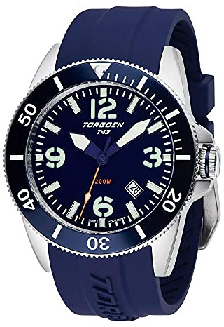 Torgoen T43 Navy Diver Watch for Men, Swiss Quartz, Sapphire Crystal with Navy Silicone Strap