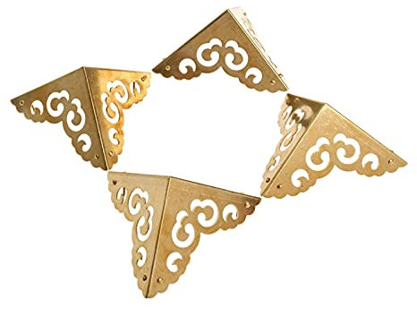 Cabinet Door Hinge 4 Pieces of 65mm Brass Antique Copper Decorative Corner Stand for Furniture Wooden Box Brass Foot Corner Protection Furniture Fittings (Color : Brass)