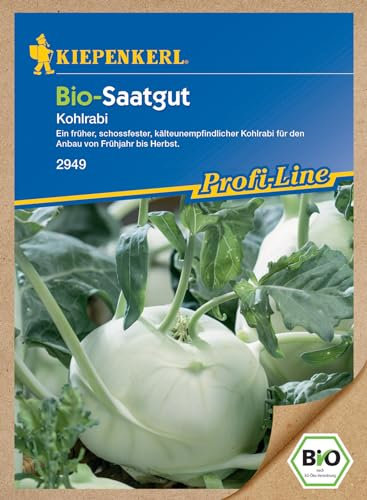 Kiepenkerl Profi-Line BIO Kohlrabisamen 2949 - Früher, schossfester, kälteunempfindlicher Kohlrabi - Anbau von Frühjahr bis Herbst - Gemüsesamen, Saatgut