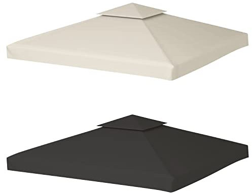 Fiqops Ersatzdach für Pavillon 3x3m, Pavillondach, Doppeldach, Wasserdicht Material, Beige, Dachplane Kaminabzug, Partyzelt Dach, Ersatzbezug Pavillonabdeckung