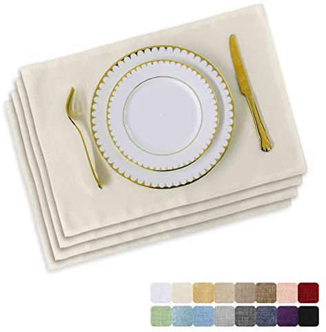 Home Brilliant Light Beige Rectangle Placemats 33 X 48 CM, Dining Table Mats Set of 4 Washable, Solid White Place Mats Table Protector, 13x19 Inch, 4 Pcs, Cream