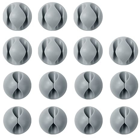 URAQT Organizador Cables Escritorio, 15pcs USB Clips de Cable Duraderos con Autoadhesivo Fuerte, Sujeta Cables Adhesivo, Cable Management para TV PC Laptop Cargador o Ratón Hogar Oficina (Gris)