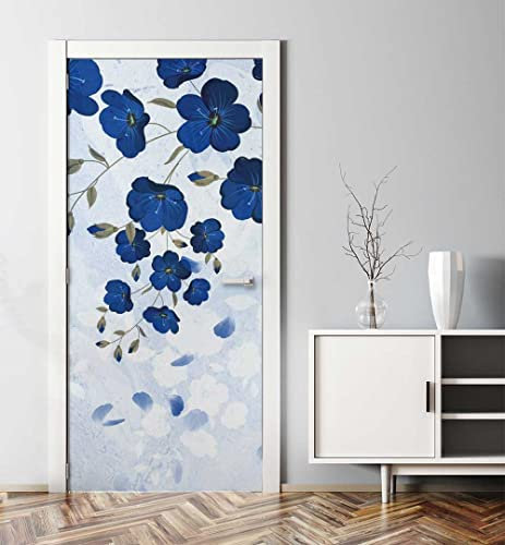 MyMaxxi - Tür bekleben mit Türtapete Türposter Türfolie Selbstklebend 90x200 Hängende Blumenranken - Tür verschönern ? Türaufkleber Türklebefolie Pflanze Natur Kunst blau