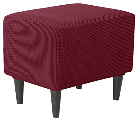 JHLD Rechteckiger Stretch Ottomane Schonbezug, Ottomane Bezug Elastische Hockerbezug Jacquard Hocker Husse für Fußhocker Quadratisch Mit elastischem Boden Für Katzen Hunde -Weinrot-klein