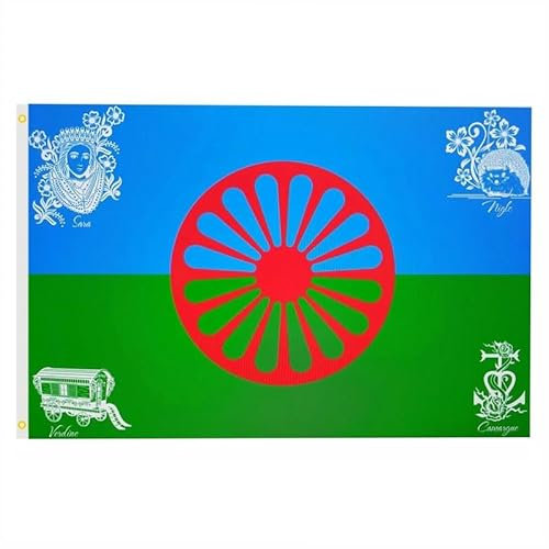 BOBIJOO Jewelry - Drapeau Gitan Gens du Voyage Rom Tsigane Manouche Sara Niglo Verdine Camargue 150x90cm