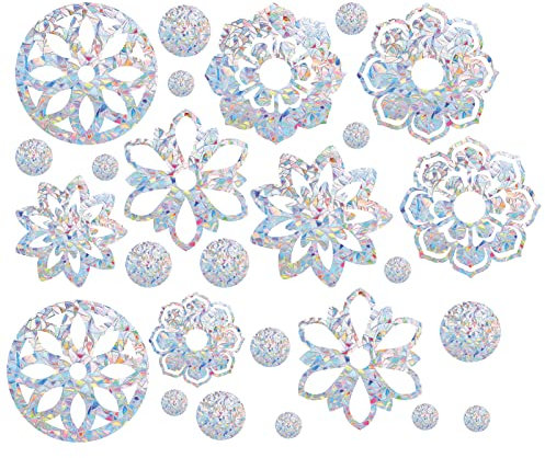 GORGECRAFT 25pcs Mandala Window Clings Anti-Collision Flower Rainbow Window Glass Alert Stickers for Birds Strike Floral Round Decals Non Adhesive Prismatic Vinyl Film for Sliding Doors Windows Glass