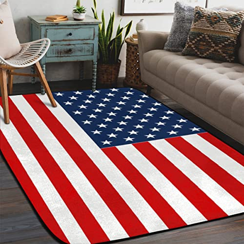 TropicalLife USA Flagge Druckbereich Teppich Teppich 203 x 147 cm Amerikanische Flagge Bereich Teppiche für Wohnzimmer Schlafzimmer Küche Esszimmer Indoor Großer rutschfester Bodenmatte Teppich
