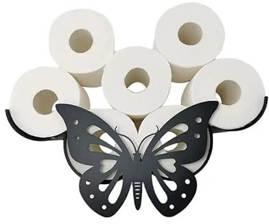 Porte-Papier Toilette en Forme de Papillon - Support Mural en Métal Noir pour 7 Rouleaux