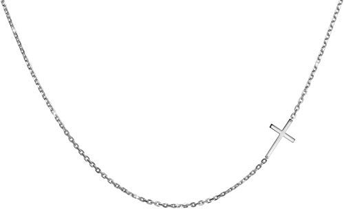 day.berlin Damen Kreuzkette Cross, Halskette in Silber 45+5cm variable Länge, Kette mit Anhänger seitliches Kreuz (19x11mm), 316L Edelstahl nickelfrei und wasserfest
