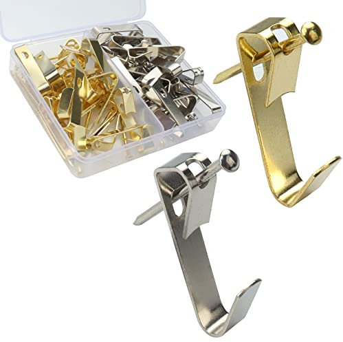 Roellgs Hängender Nagel Bilderhaken, 80 Stück Hängendes Bilderkit, Schwerlast Bilderrahmen Haken, Ornament Haken, Fotohaken Bilderrahmen Uhr Spiegel (Gold und Silber)