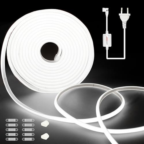 TTWAY Ruban LED COB 220V 20m, Bande LED Etanche avec 288LEDs/M, 9W/M, CRI>90, 10mm large, IP65 Ruban LED Exterieur Blanc Froid pour Chambre, Jardin, Plafond Décoration, 6000K