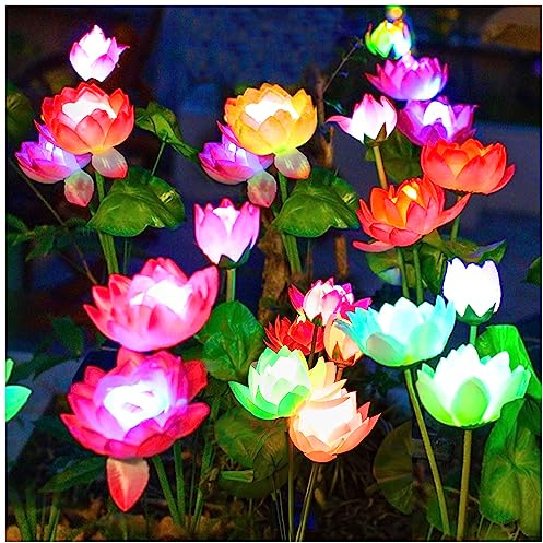 DooYard Solar Lotus Gartenstecker 2 Stück, 7 Farben, für Hof und Garten | Solarleuchten Gartendeko, Lotosleuchten außen, RGB LED Farbwechsel, verstellbare Stiele & Blätter, wetterfeste Deko